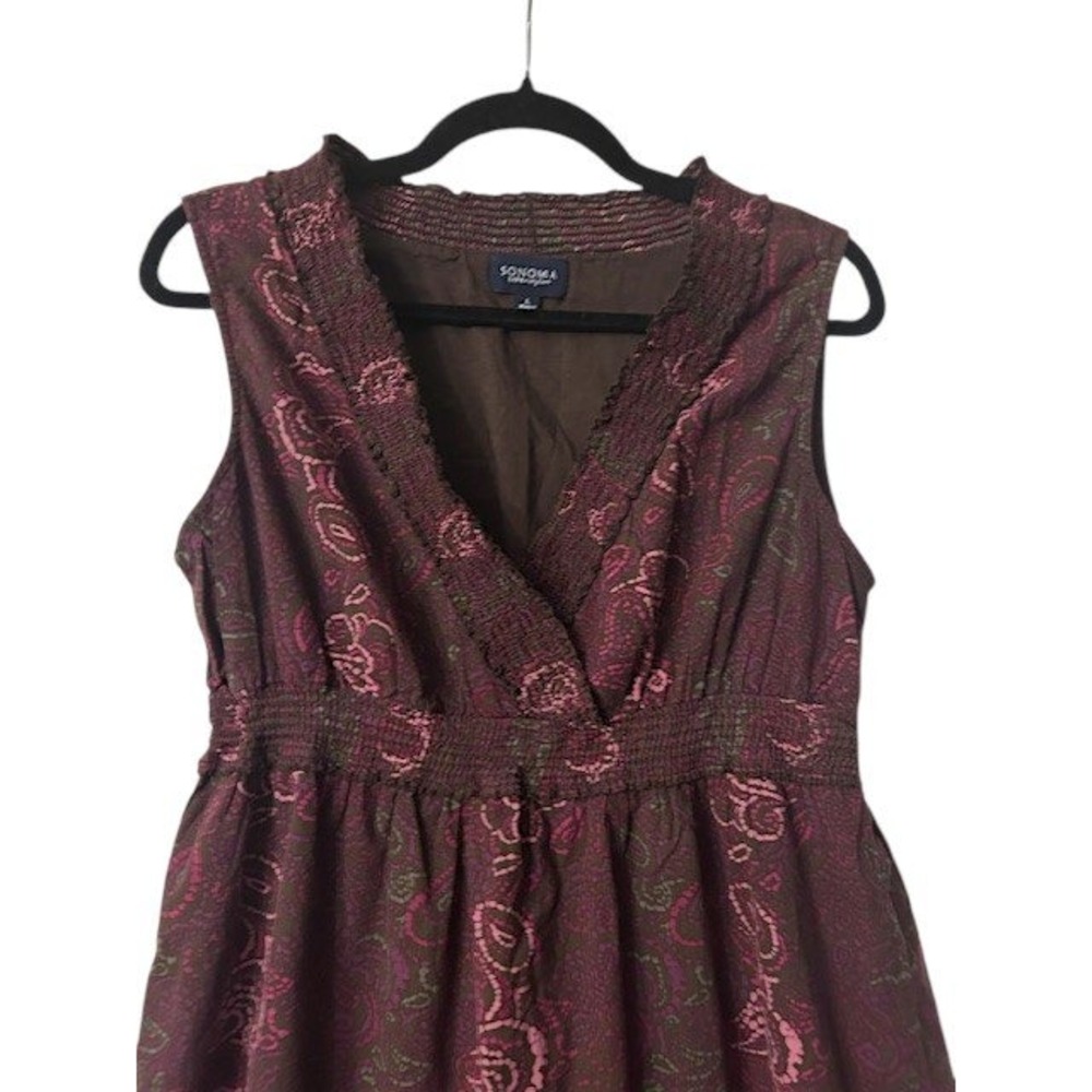SONOMA Dress L Burgundy Paisley‎ Sleeveless Romantic Earthy Boho Cottagecore - Picture 12 of 16